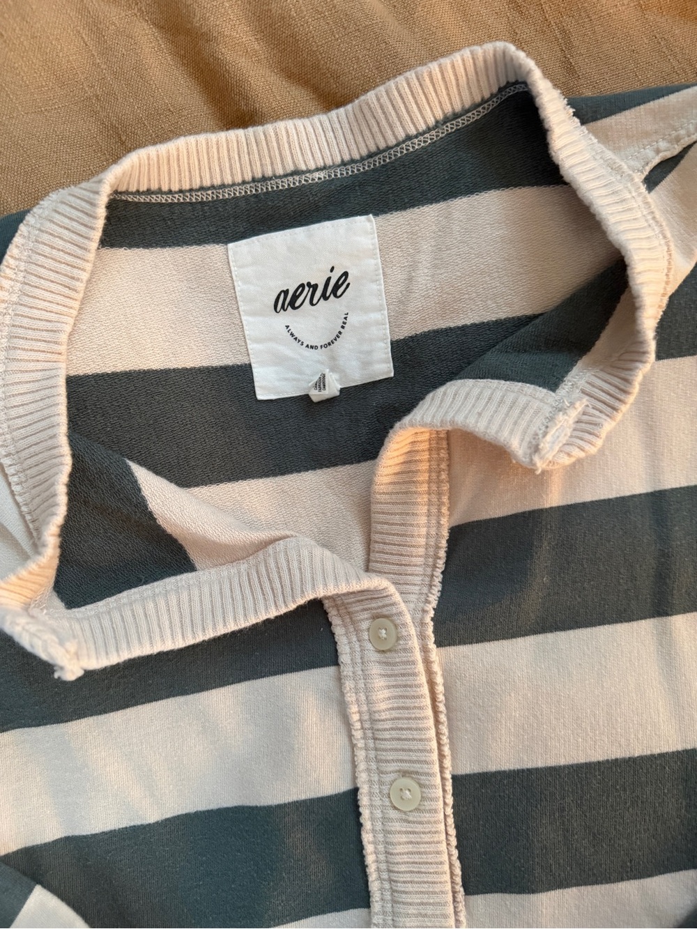 aerie Striped Long-Sleeve Henley Top - Blue & White - Picture 2 of 2